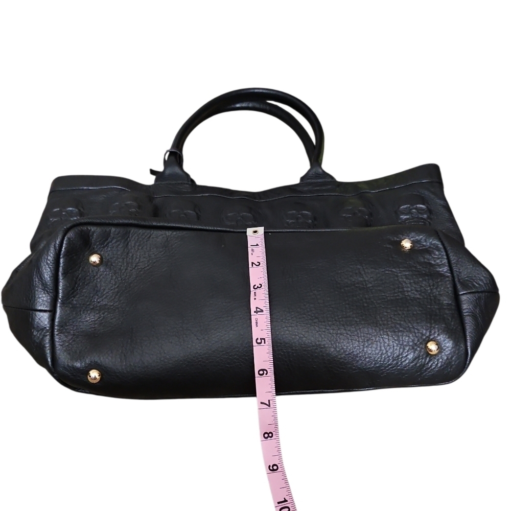 Black 100% Leather Skull Embossed Tote Made In Italy - Picture 9 of 16